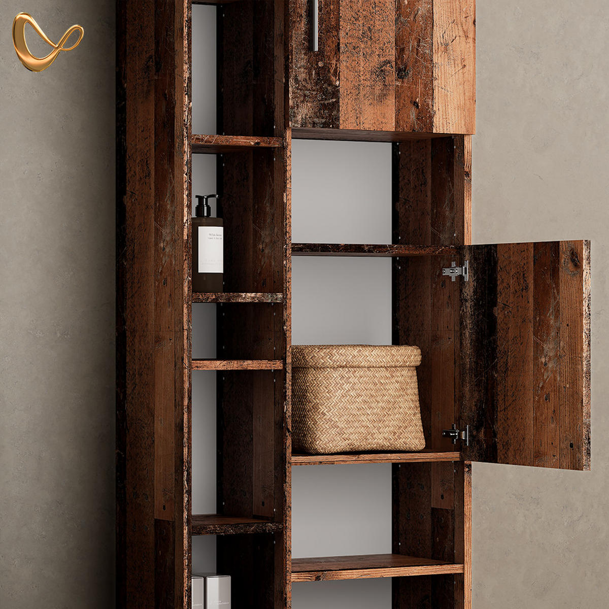 BADMÖBEL-SET Eisak Eiche rustikal 3 Teile, mit Unterschrank 60 cm - Wildeiche, Holzwerkstoff (60/60/33cm) - Livinity®