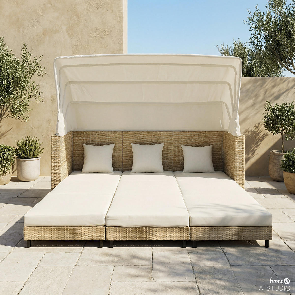 SONNENINSEL - 3-teilig - Polyrattan / Webstoff - Beige / Creme - Beige, Kunststoff/Textil (200/159/75cm) - home24