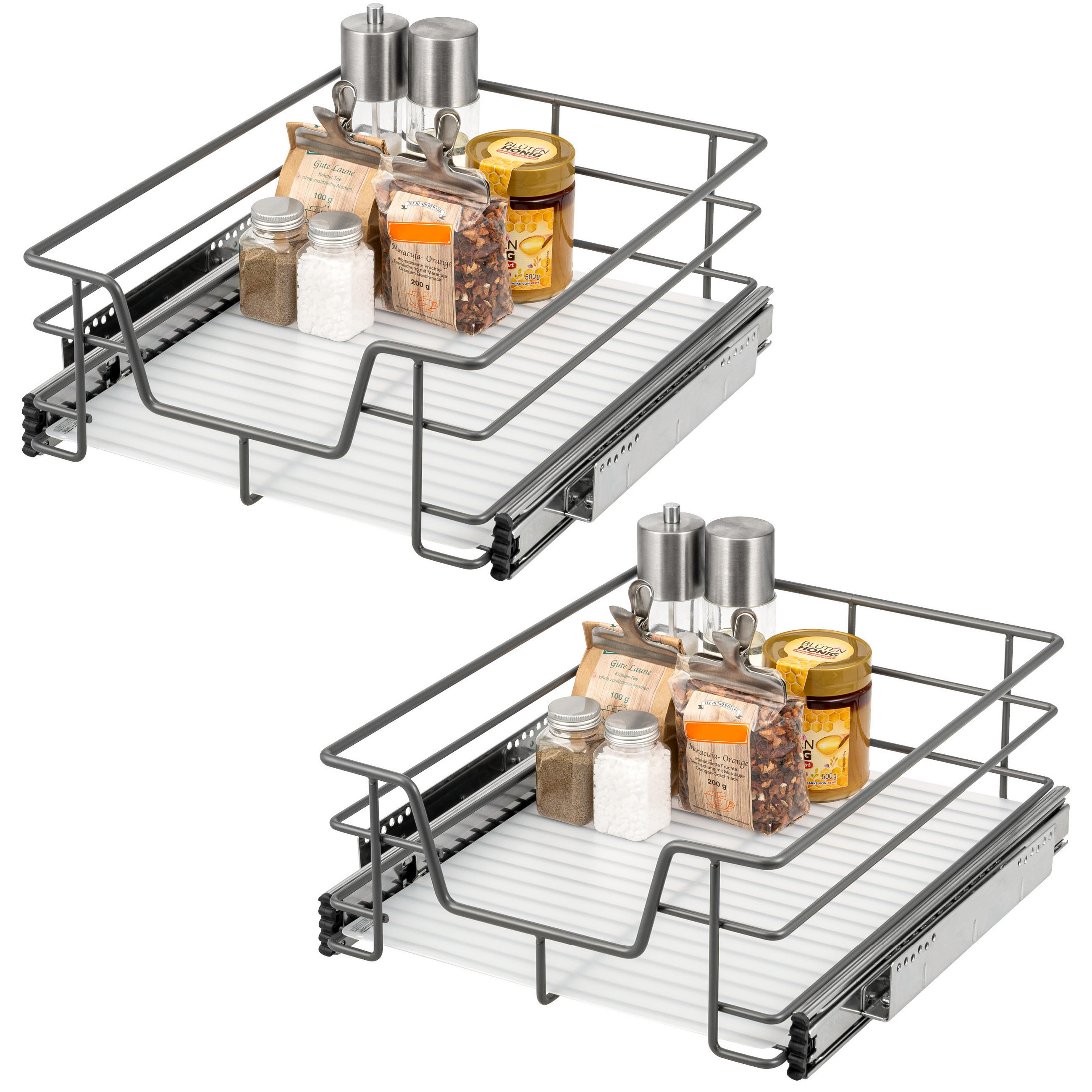 TELESKOPSCHUBLADEN (2er Set), für 45 cm Schrank, Metall, Grau - Grau, Metall (42/14/44cm) - bremermann