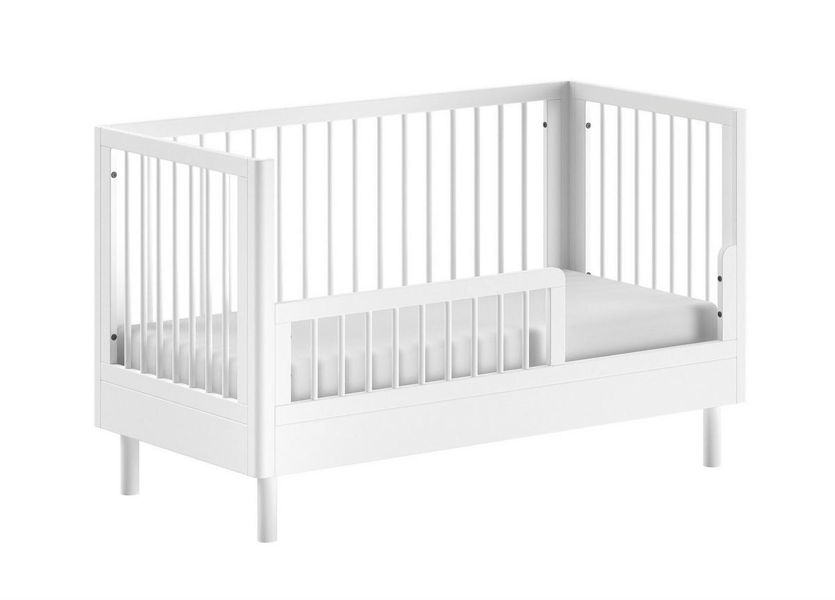 BABYBETT 70x140 Keeley Buche Weiß Holz Umbaubar Komfort Stabil - Weiß, Holz (70/140cm) - 58aufmkessel