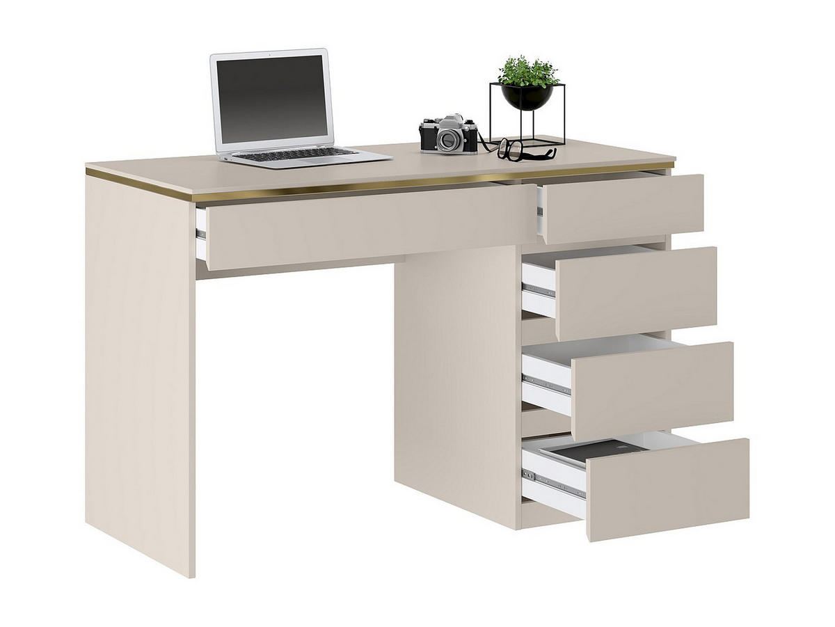 SCHREIBTISCH - 5 Schubladen - Beige & Goldfarben - VUKIA - Beige, Holz (119/55/79.1cm) - Pascal Morabito