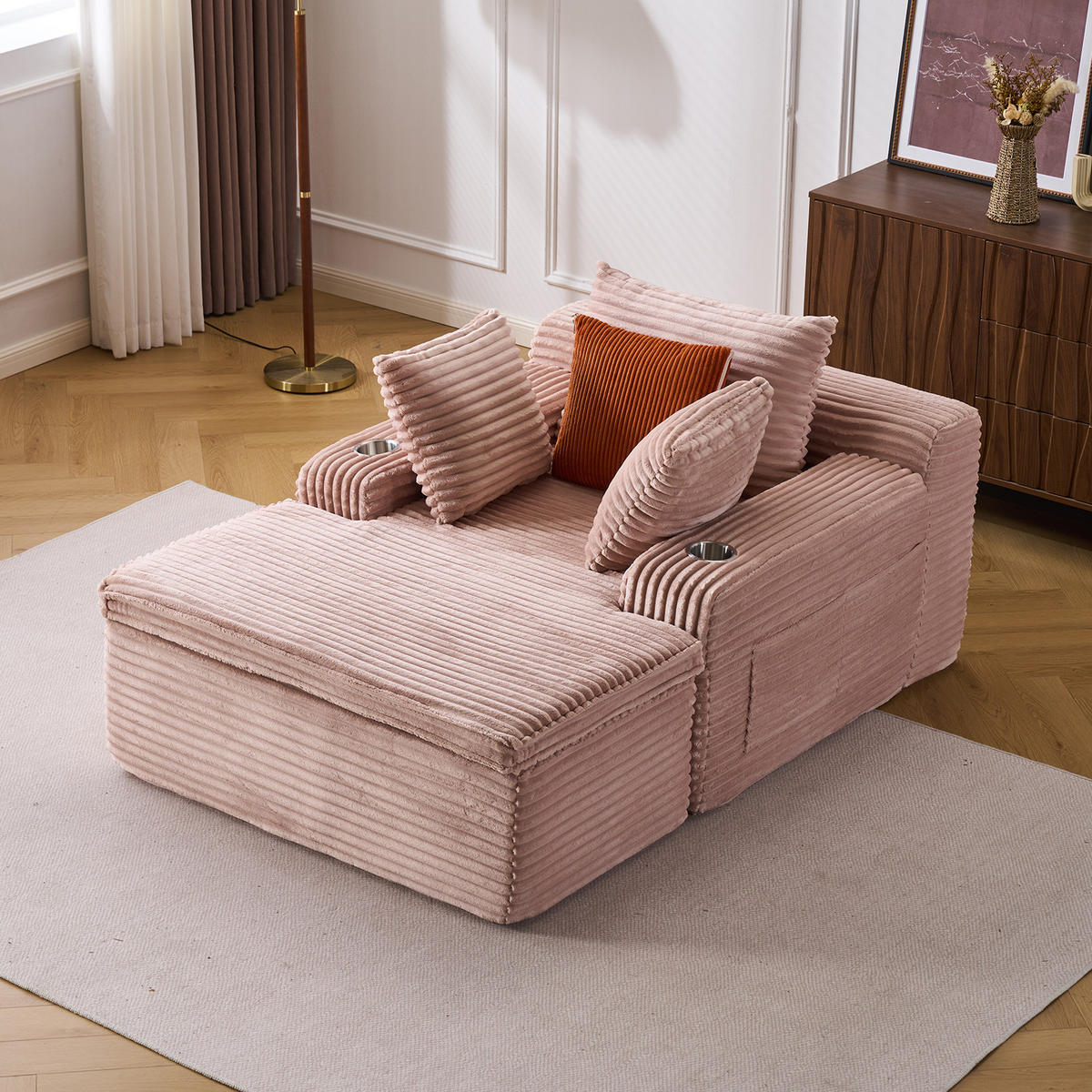 KLAPPSOFA mit 2-in-1-Funktionskissen, Cordstoff - Rosa - Pink, Textil (113/63/164cm) - KOMHTOM