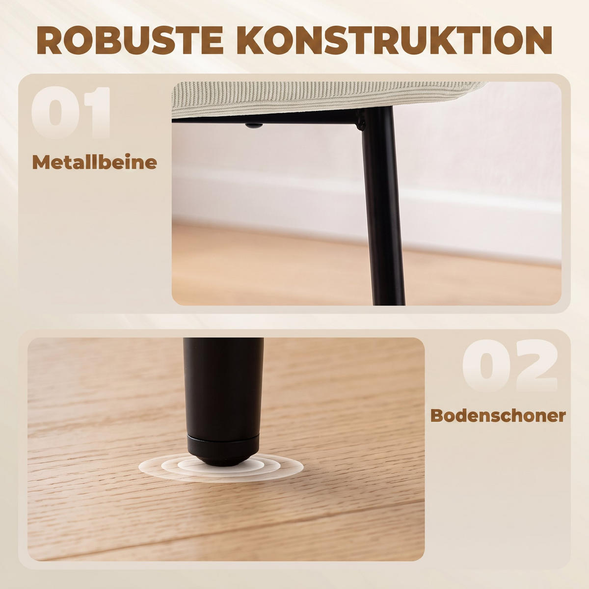 ESSZIMMERSTÜHLE 2er-Set Creme 59.5/58.0/81.5 cm - Creme, Textil (58/81.5/59.5cm)