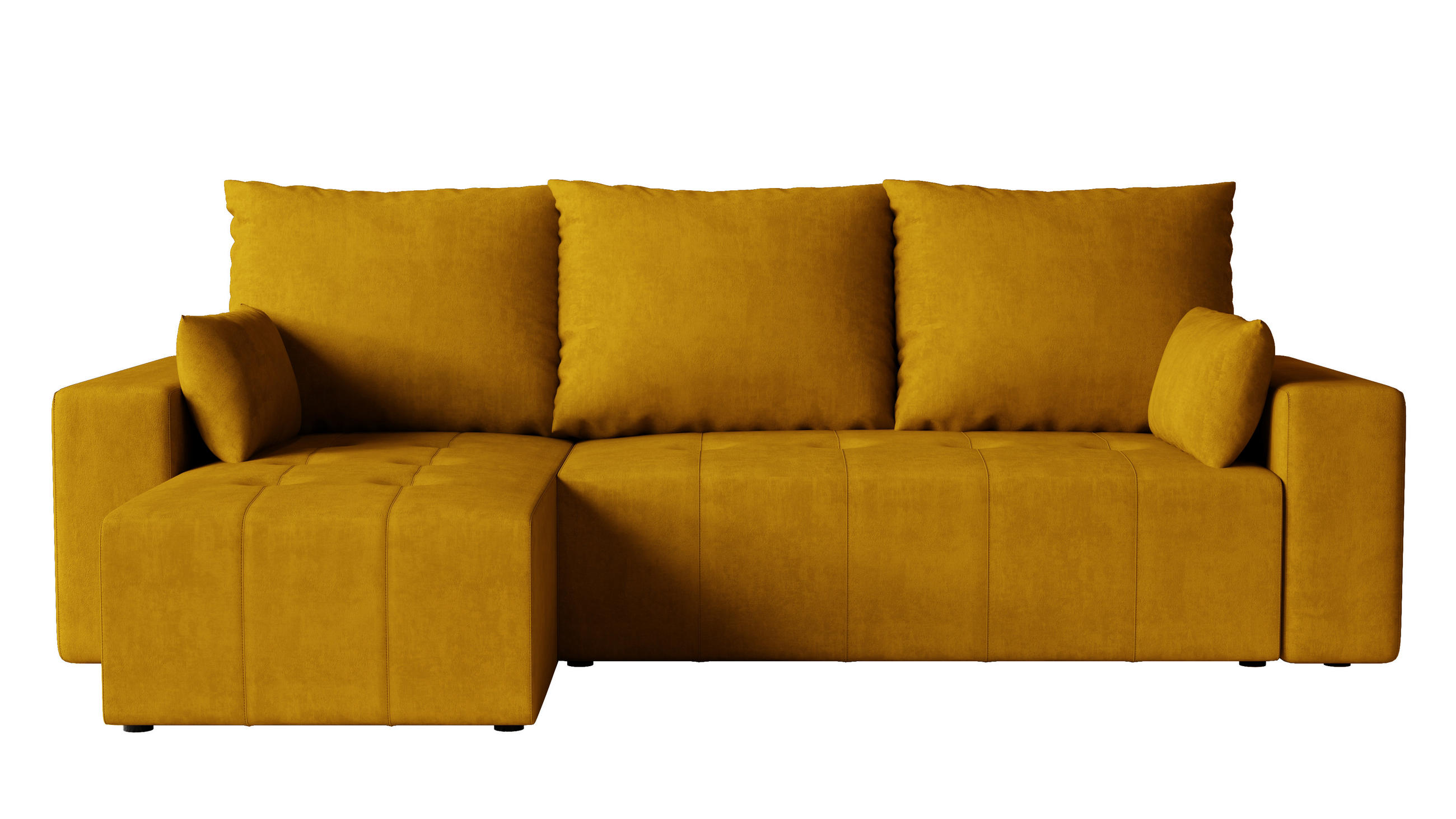 ECKSOFA Tico mit Bettkasten und Schlaffunktion, L-Form/XL-Form, Velourstoff, Universal - Currygelb, Holzwerkstoff (246/145cm) - 4ALL HOME