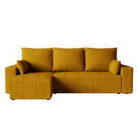 ECKSOFA Tico mit Bettkasten und Schlaffunktion, L-Form/XL-Form, Velourstoff, Universal - Currygelb, Holzwerkstoff (246/145cm) - 4ALL HOME