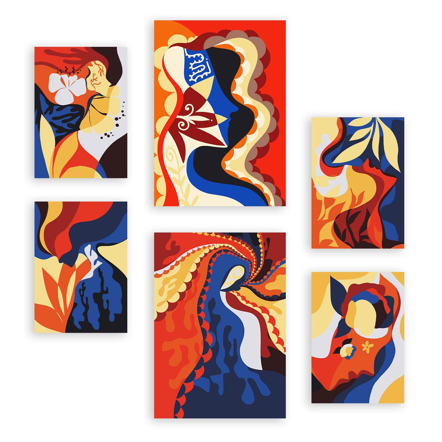 POSTER Set Mit 6 Rococo Arts 2 In Weibliche Zusammenfassung Ästhetische Dekorative Gemälde Für Ihr Wohnzimmer, Schlafzimmer, Zuhause A3 & A4 Rahmenlos - Klar, Papier (29/3cm) - Nacnic