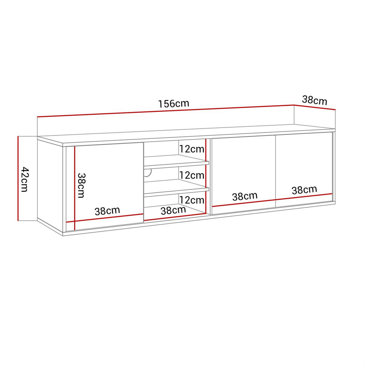 TV-ELEMENT SANAYI Hängend mit Regalen Hochglanz Weiß - Weiß, Holzwerkstoff (156/42/38cm) - Lookway