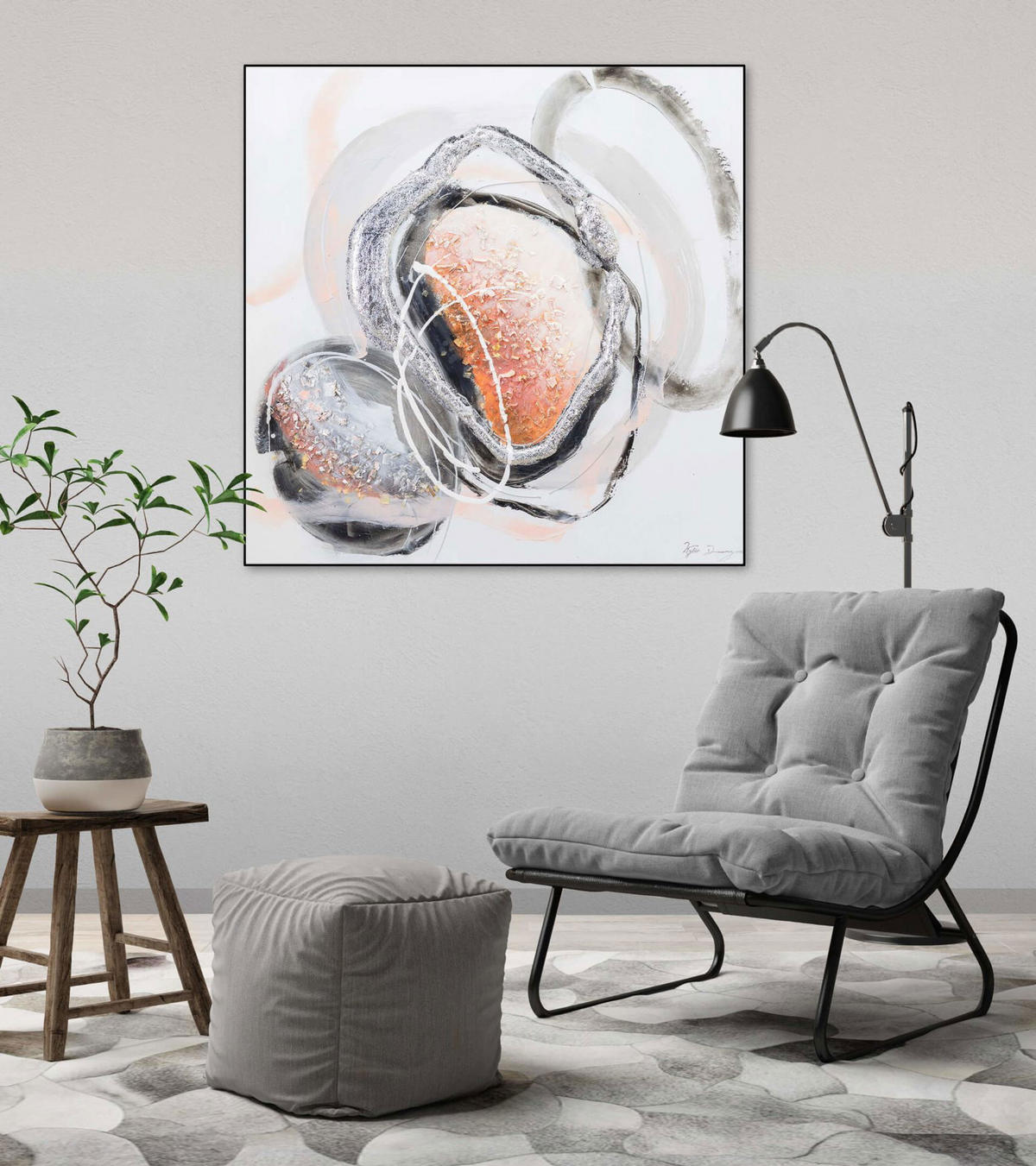 ACRYLBILD HANDGEMALT 80/80 cm - Rot/Schwarz, Holz/Textil (1.48/80cm) - KUNSTLOFT