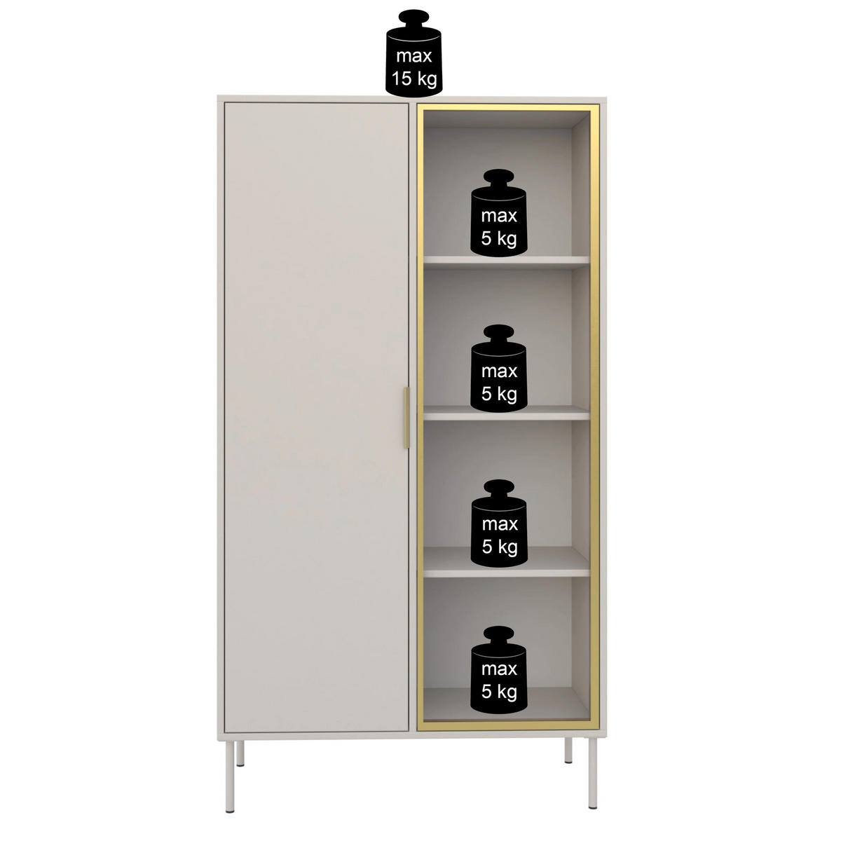 VITRINE Vena Kaschmir 90 cm - Kaschmir/Goldfarben, Holzwerkstoff/Kunststoff (90/160.2/40cm) - Selsey