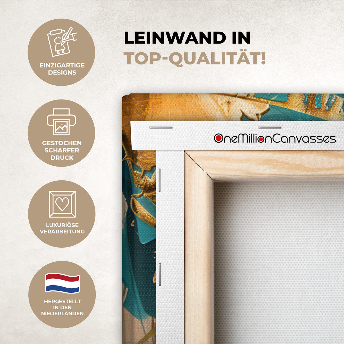 LEINWANDBILD - Frau - Porträt - Gold - Luxus - Blau - 60x80 - Gemälde - Türkis, Textil (60/80cm) - MuchoWow