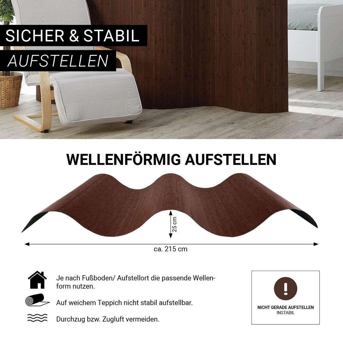 PARAVENT 250/200 cm Braun Raumteiler Bambus - Dunkelbraun, Naturmaterialien (250/200/1cm) - Homestyle4u