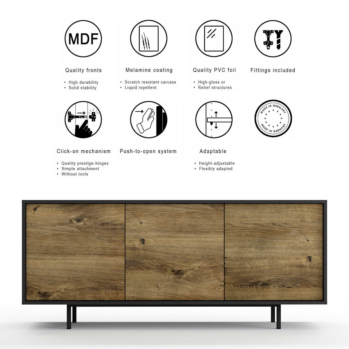 SIDEBOARD Akia Eiche Ribbeck 66/154/40 cm - Alteiche, Holzwerkstoff (154/66/40cm) - SIMPLYFURN