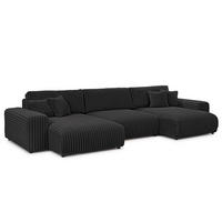 WOHNLANDSCHAFT Mollis Dunkelgrau Plüschcord mit Schlaffunktion - Dunkelgrau/Schwarz, Holz/Kunststoff (350/77/168cm) - S-Style Möbel