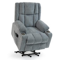 RELAXSESSEL in Hellgrau mit Aufstehhilfe, Massagefunktion und Wärmefunktion,84/91/106 cm - Hellgrau, Textil (84/106/91cm) - Flora Grace