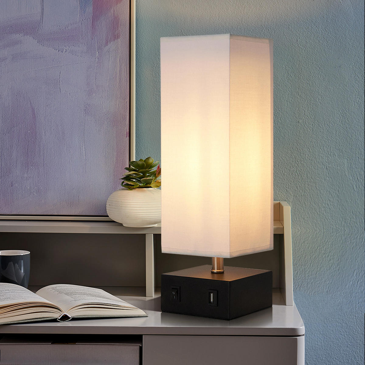 NACHTTISCHLAMPE Weiß - Weiß, Metall (37/11/37cm) - Teamson Home