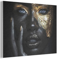 AKUSTIKBILD Frau - Gold - Porträt - Schwarz-Weiß - Luxus Wanddeko 70x50 cm - Hellblau, Kunststoff (70/50/0.9cm) - MuchoWow