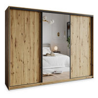 SCHWEBETÜRENSCHRANK TAVI 250/205/60 cm 3-türig mit Spiegel und Schubladen Eiche Artisan - Schwarz/Eiche Artisan, Holzwerkstoff (250/205/60cm) - MASSENO