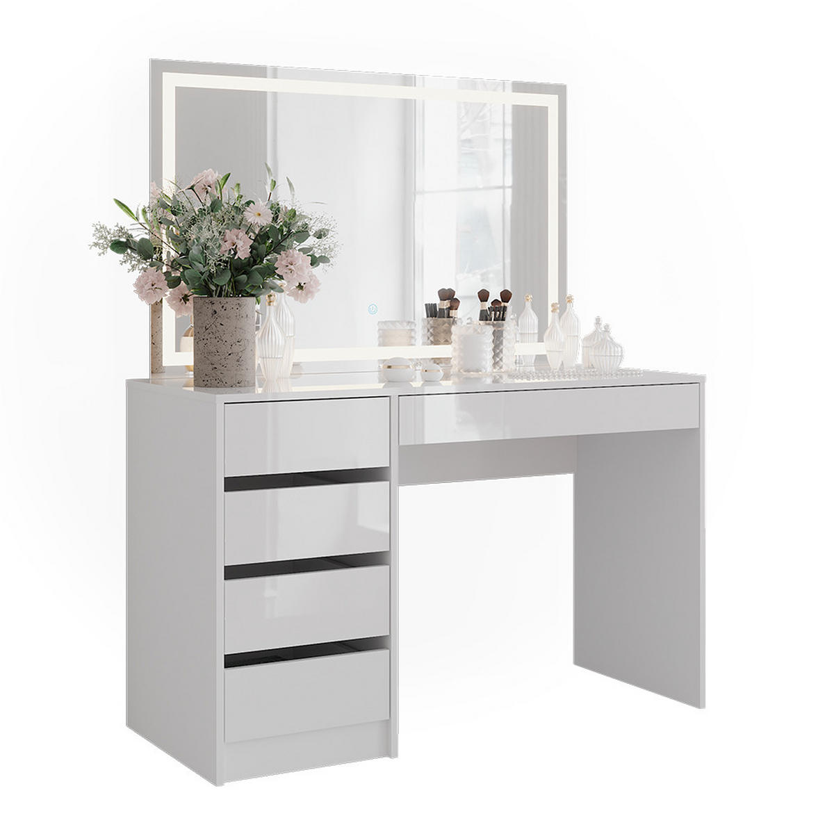 SCHMINKTISCH Sherry Weiß/Weiß Hochglanz 119.8 cm mit LED-Spiegel - Weiß Hochglanz, Holzwerkstoff (119.8/76/50.1cm) - Vicco