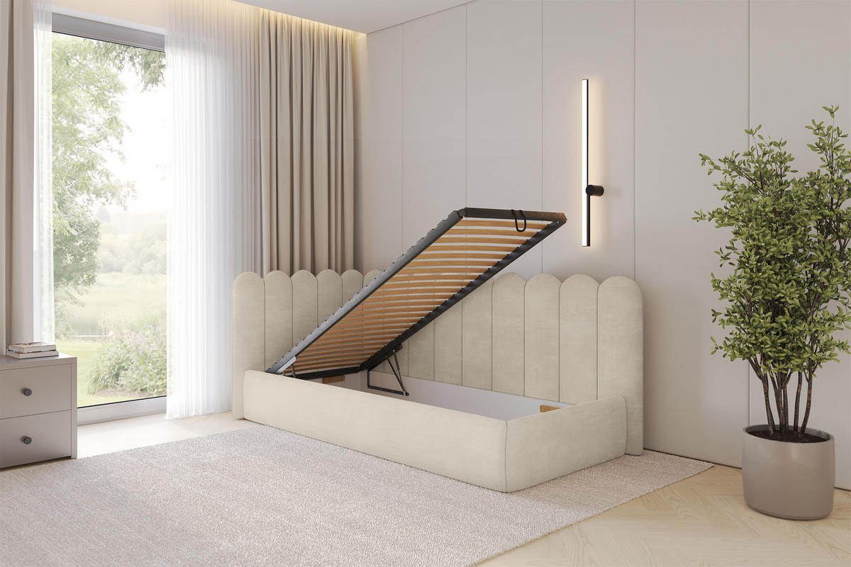 EINZELLBETT Jugendbett mit Bettkasten, Rechts - ARTY 90x200 Beige - Naturfarben, Holzwerkstoff/Textil (90/200cm) - ALTDECOR