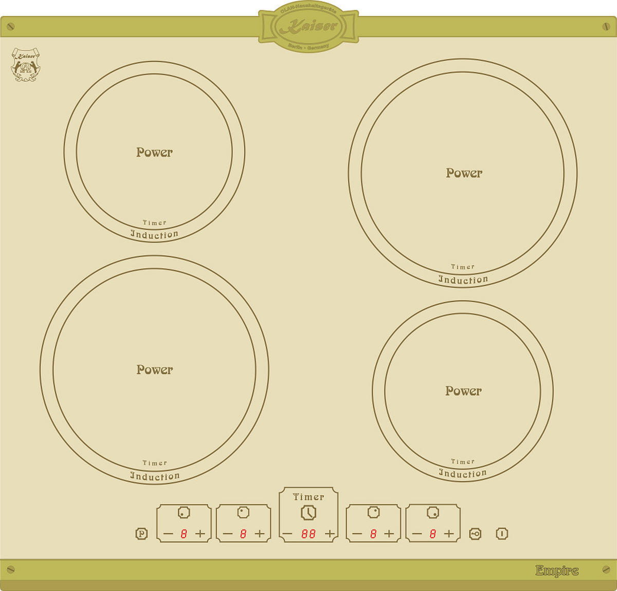 BACKOFEN-SET Elektro Backofen 60 cm EH 6355 ElfEm+KCT 6195 IElfEm Induktionskochfeld Autark 60 cm - Creme, Metall (59.4/59.4/57.5cm) - Kaiser Küchengeräte