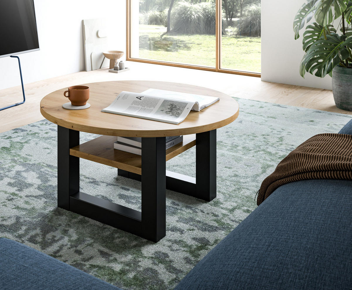 COUCHTISCH Eiche, grau rund 75 cm, Wohnzimmertisch mit Ablage - Eiche Artisan/Grau, Holzwerkstoff/Metall (75/75/42cm) - Inn.Furn