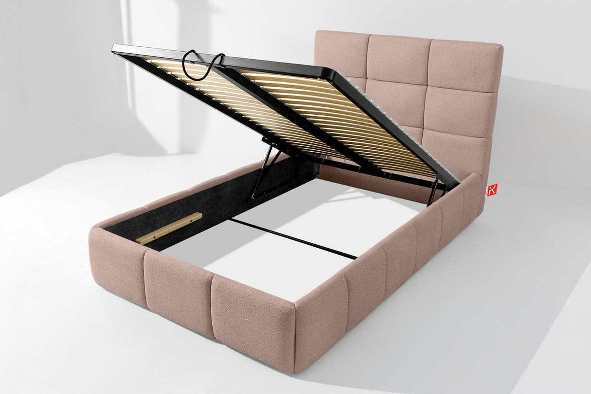 POLSTERBETT ALTOS Einzelbett, Bouclé, rosa - Rosa, Holz/Holzwerkstoff (120/200cm) - KONSIMO®