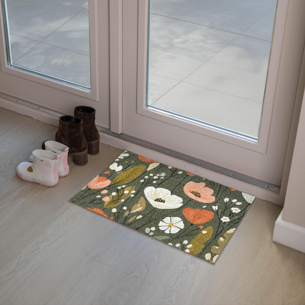 FUSSMATTE Blumen - Illustration - Grün 60x40 cm - Dunkelgrün, Kunststoff (60/0.4cm) - MuchoWow