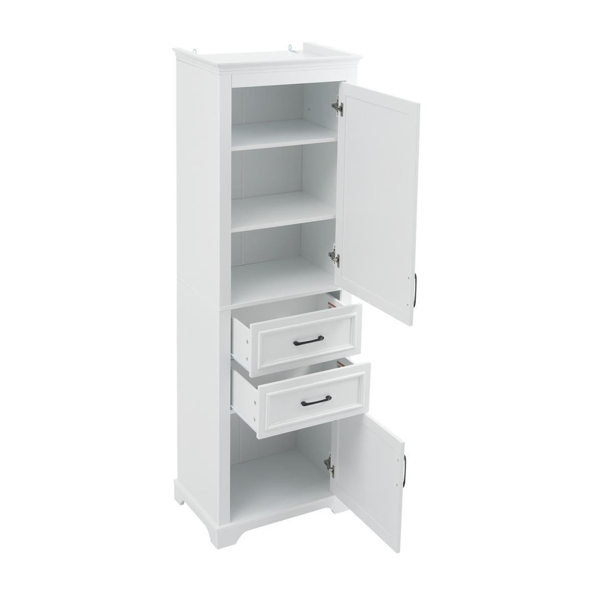 HOCHSCHRANK 60/39.9/180.3 cm Weiß mit 2 Schubladen und 2 Schränken - Schwarz/Weiß, Holz/Holzwerkstoff (40/180/60cm) - Oxeza
