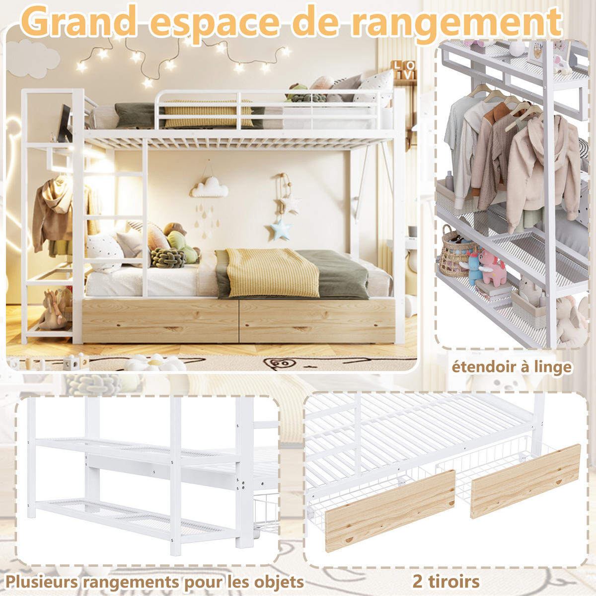 HOCHBETT 140x200 cm LED Stauraum weiß - Weiß, Metall (140/200cm) - LEBENLANG