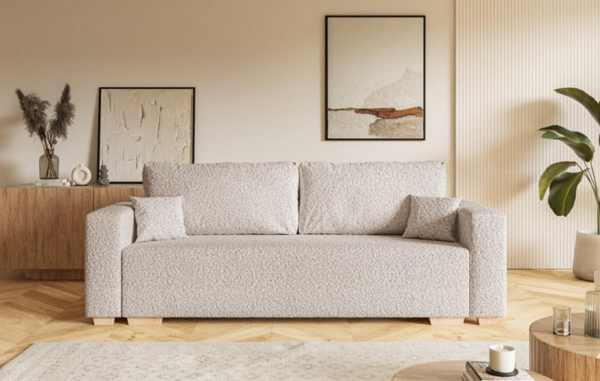 SOFA Beige SOFIA Drei-Sitzer Bouclé Stoff - Beige, Textil (236/92/85cm) - Sepro Meble