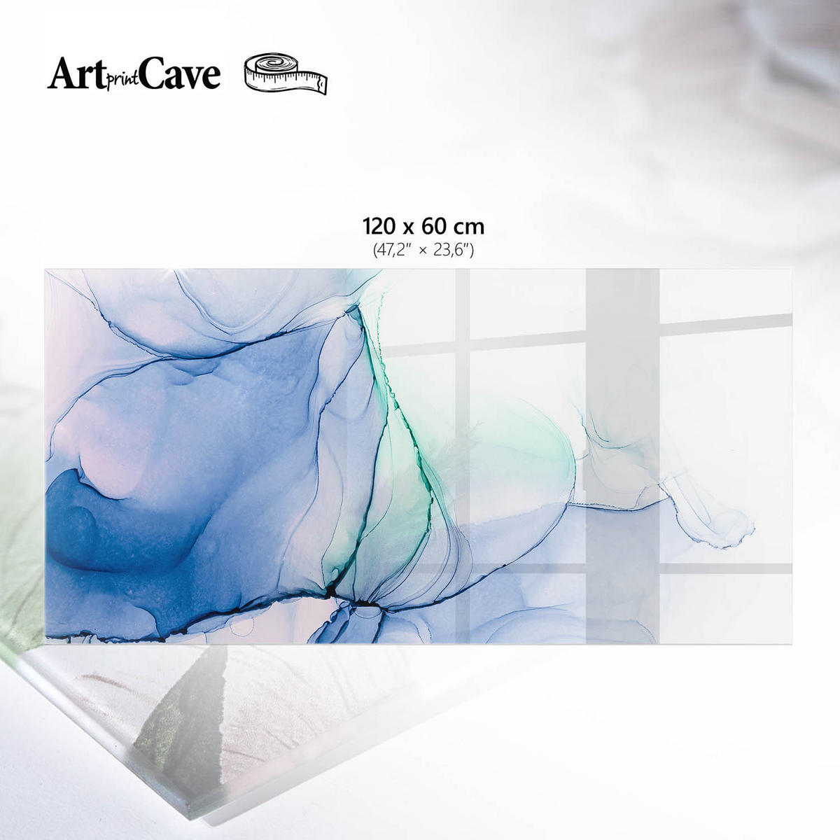 TISCHPLATTE 120x60 cm – Bunte Wellen - Blau, Glas (120/60/0.4cm) - Wallfluent