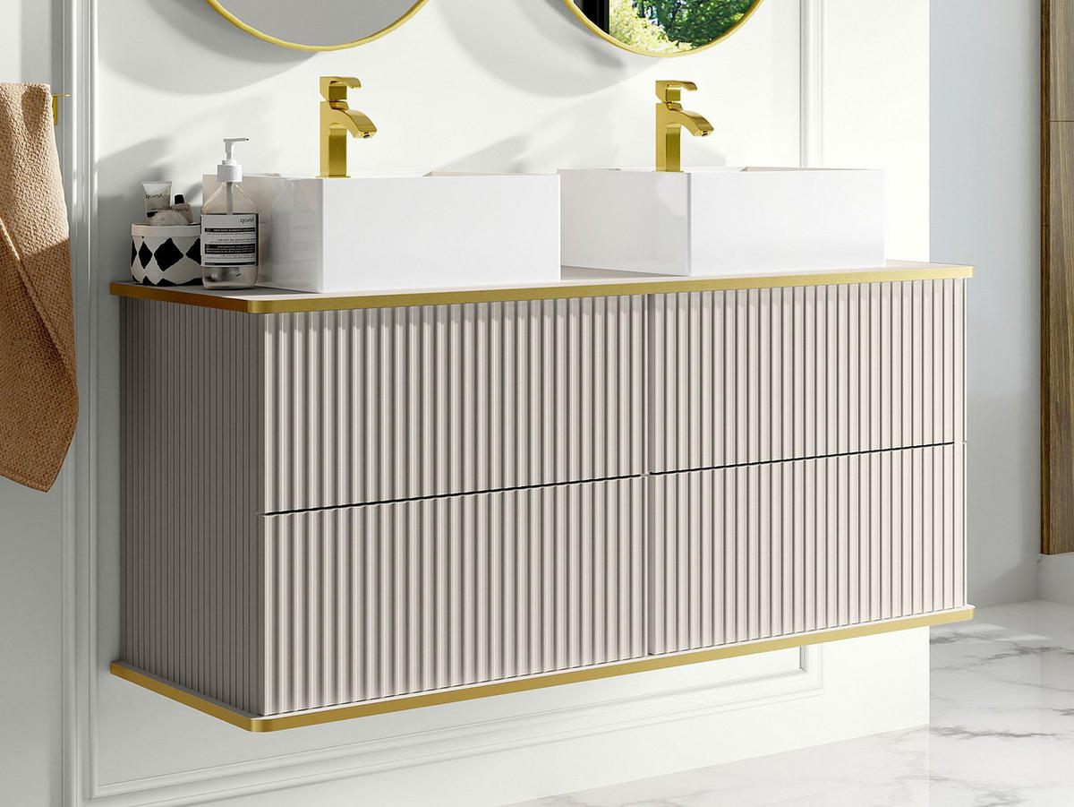 DOPPELWASCHTISCH - 120 cm x 47 cm - Holz, Platte - Beige - KELIZA - Beige, Holz (120/54/47cm) - Vente-Unique