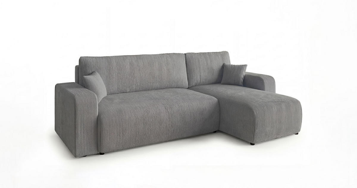 ROHOVÁ pohovka PARIS pravá tmavě šedá manšestr Poso 60 - funkce spaní, úložný prostor - antracitová, textil (255/149cm) - Cornero