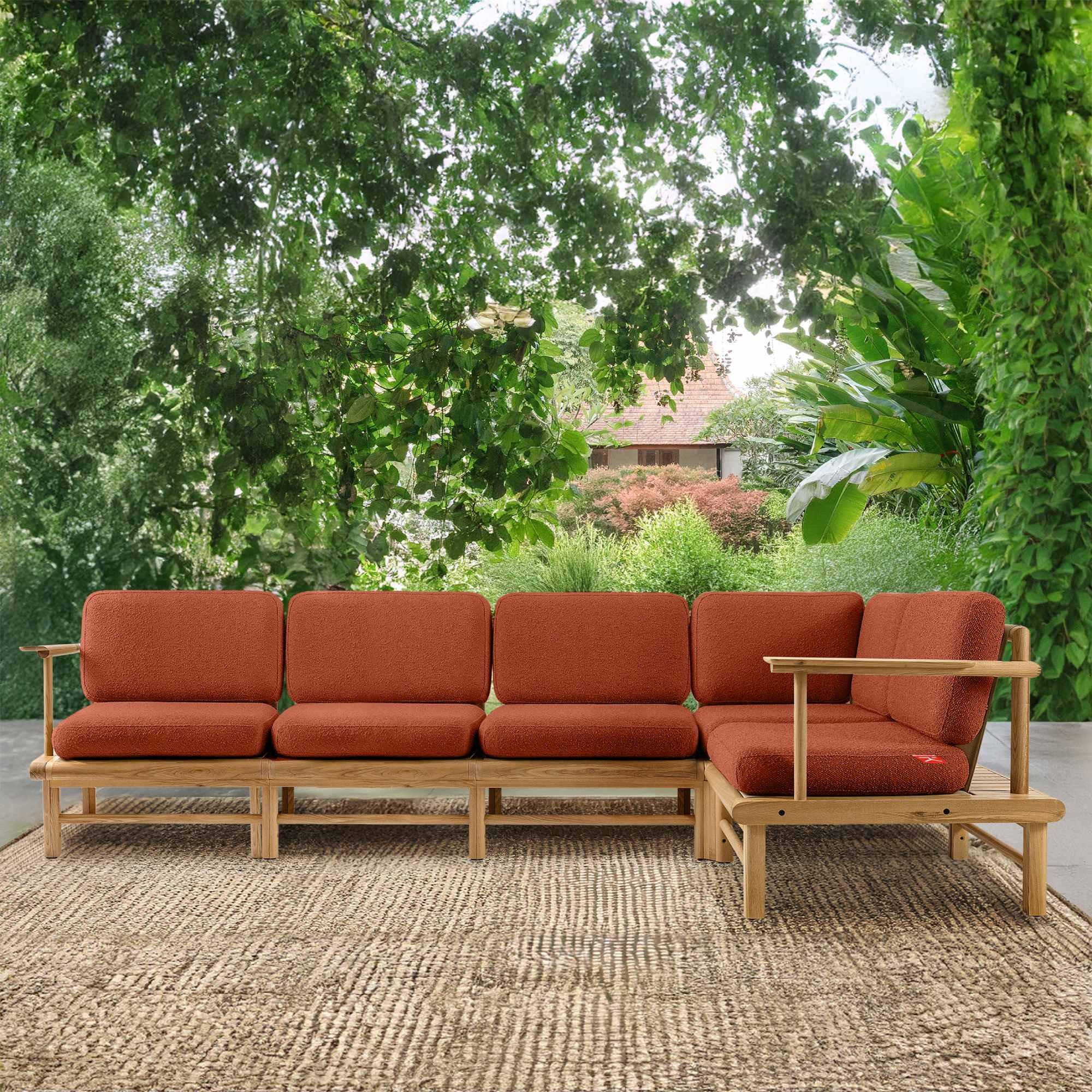 Thumbnail - Konsimo® Loungesofa, Orange, Holz, Textil, 300x80x160 cm, Loungemöbel, Gartensofas