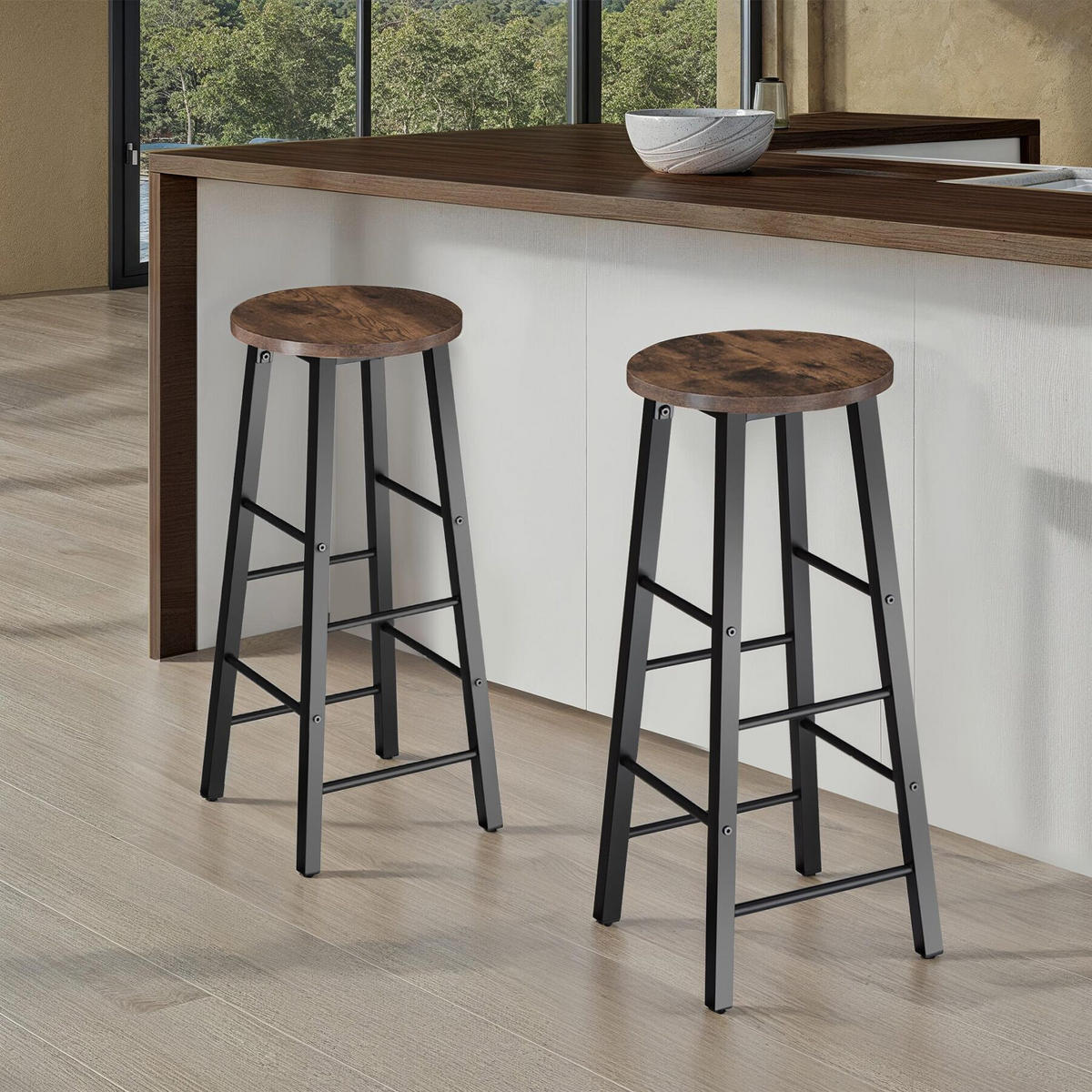 BARHOCKER 2er Set Keynes,Sitzhöhe 72,5 cm,Industrial Holz dunkel - Rostfarben, Holzwerkstoff (31/72.5/31cm) - tectake