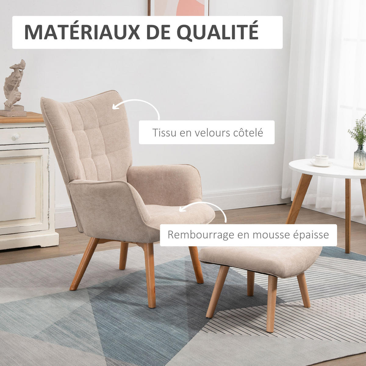 SESSEL mit Fusstütze DE-17398 Beige - Beige, Holz (80/101/72cm) - ComfortXL