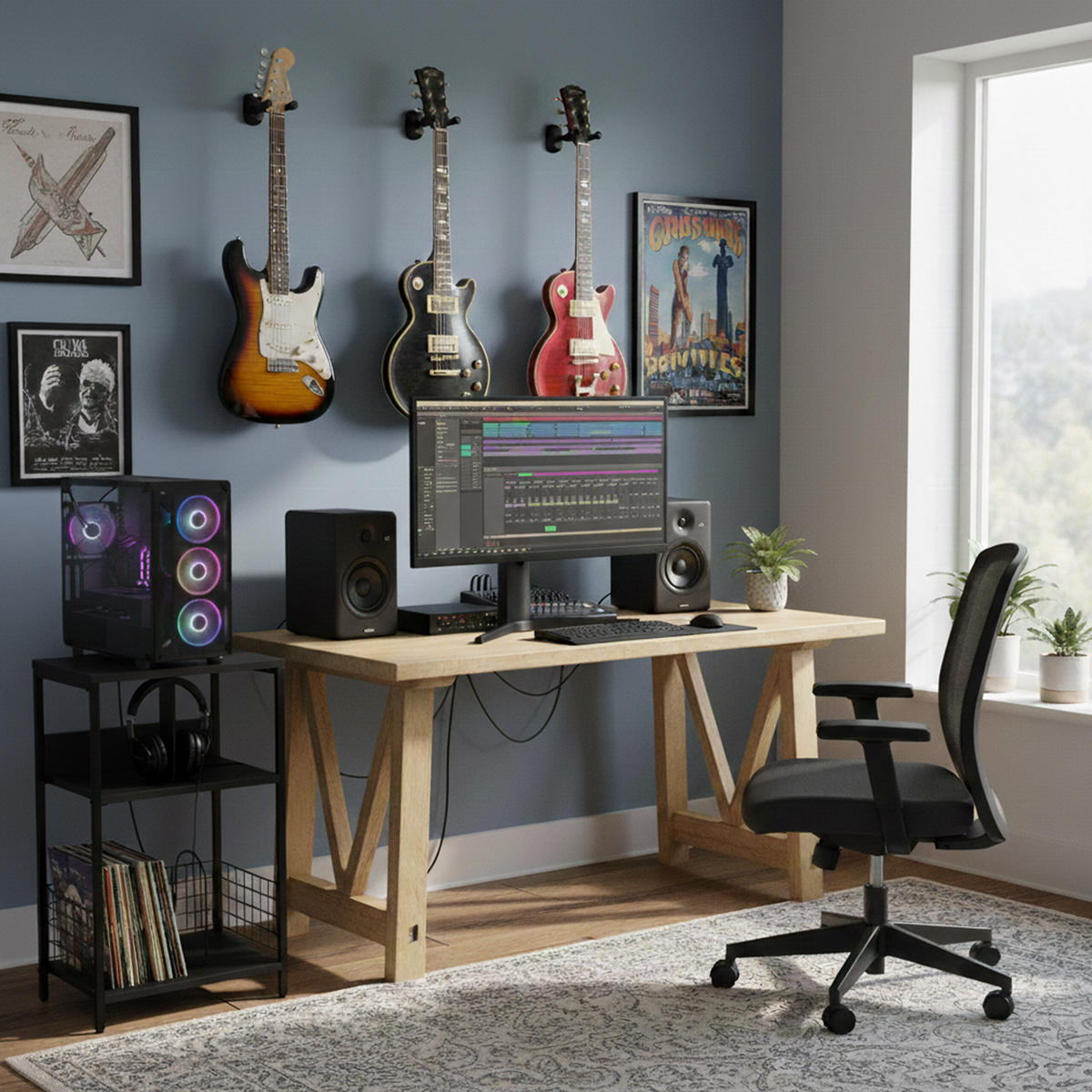 MIZA za plošče - črna, kovina/leseni material (40/65/30cm) - Relaxdays