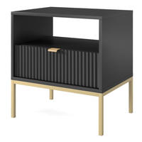NACHTTISCH Kioto in Schwarz mit goldenen Beinen + goldener Griff mit geriffelter Front - Goldfarben/Schwarz, Holzwerkstoff/Metall (54/56/39cm) - Ravio