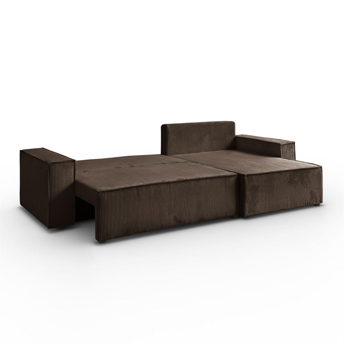 ECKSOFA Gepolstertes CARLO XL Cord mit Schlaffunktion und Bettkasten, Poso 06 - Braun, Textil (277/143cm) - Lookway