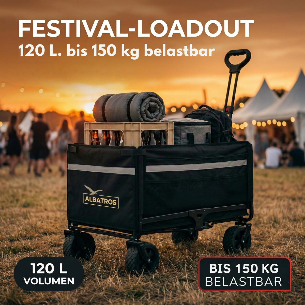 BOLLERWAGEN faltbar 120L - Schwarz, Kunststoff (47/94/86cm) - Albatros