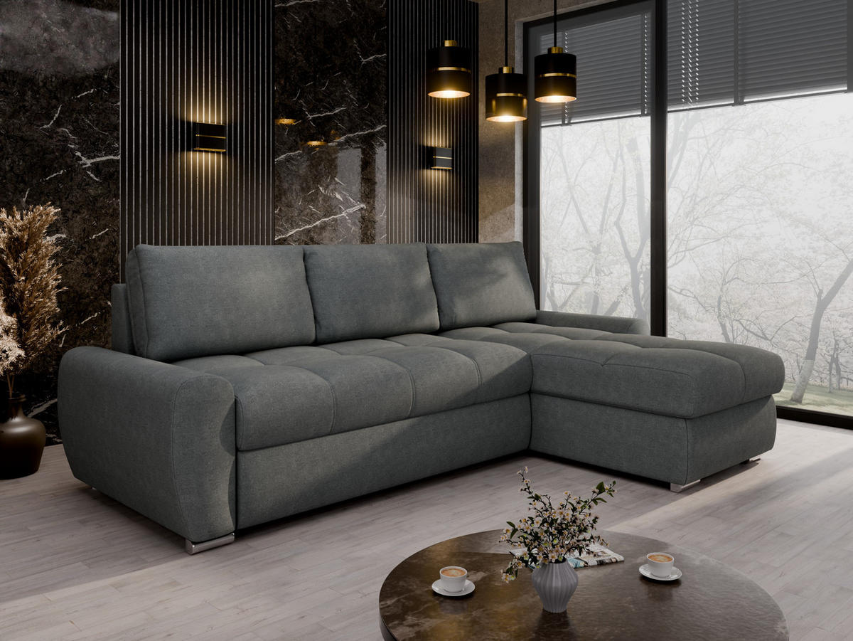 ECKSCHLAFSOFA Lunar Schlafsofa mit Bettkasten, Dunkelgrau - Dunkelgrau, Holz (237/166cm) - Panda Möbel