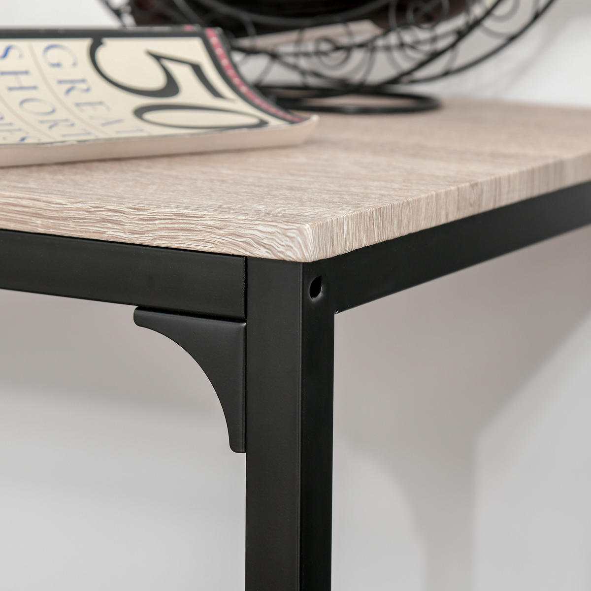 BARTISCH-SET 3-tlg. DE-08007 mit 2 Barhockern und Rückenlehne Naturholz - Naturfarben, Metall (45/87/89cm) - ComfortXL