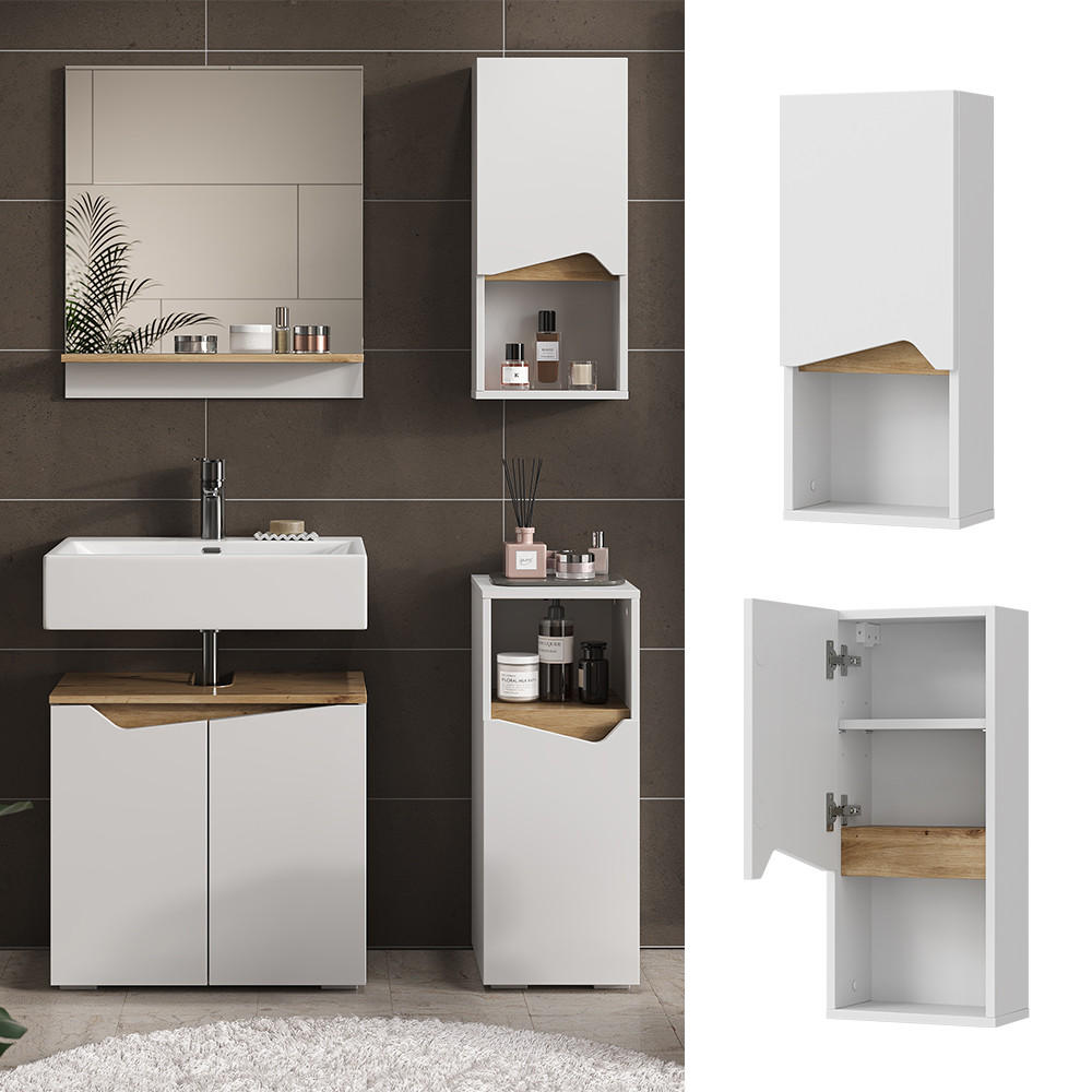 BADSCHRANK Marelle Weiß 30 x 67 cm mit Tür und offenem Fach - Weiß/Eiche Artisan, Holzwerkstoff (30/67/17cm) - Vicco