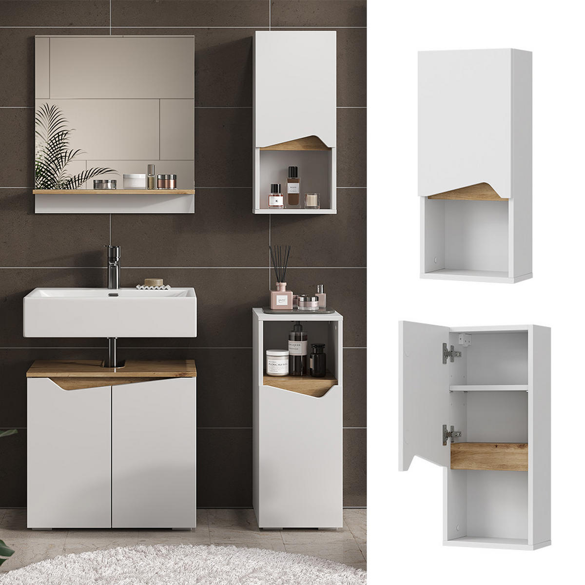 BADSCHRANK Marelle Weiß 30 x 67 cm mit Tür und offenem Fach - Weiß, Holzwerkstoff (30/67/17cm) - Vicco