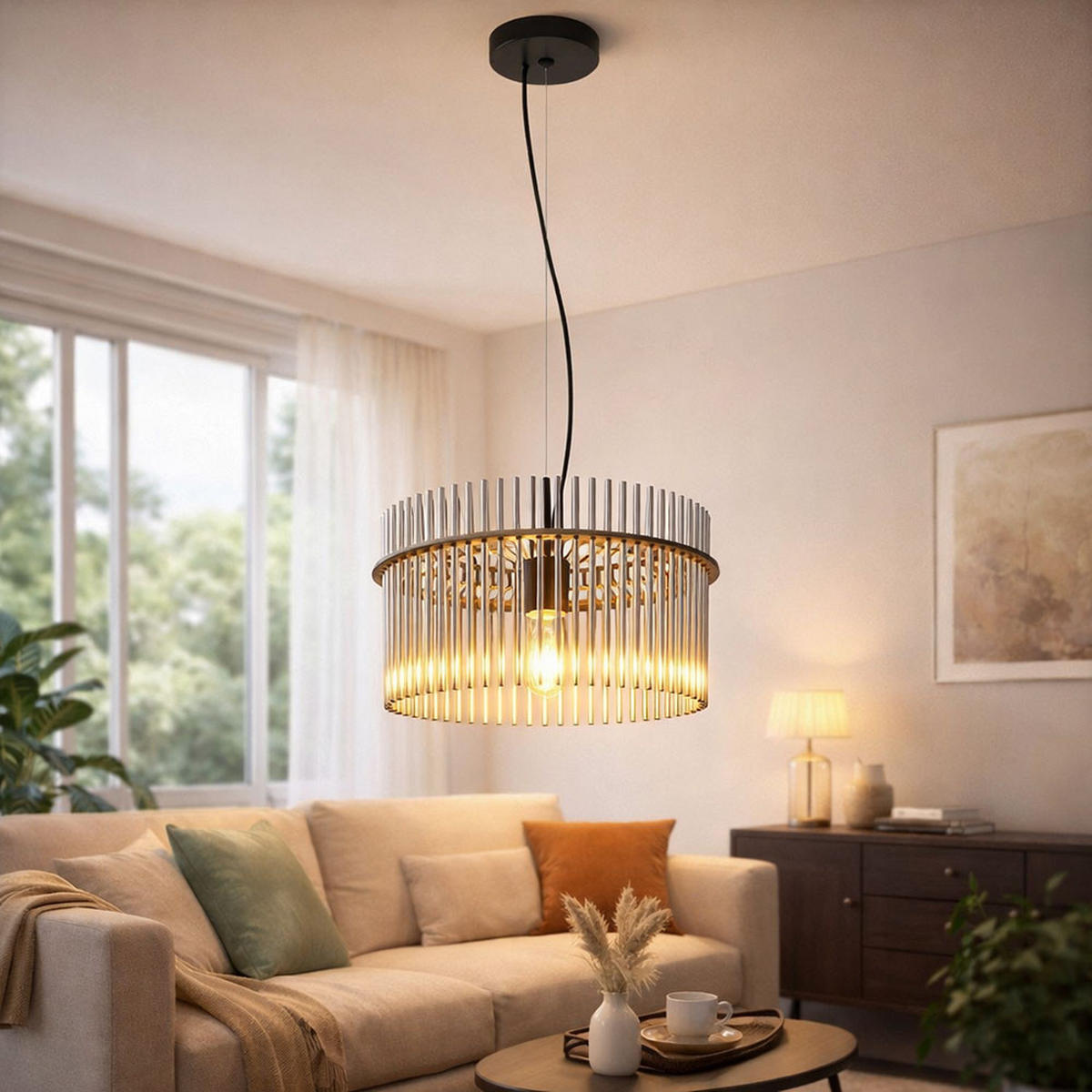 LED HÄNGELEUCHTE Metall Schwarz - Grau, Glas (40/40/150cm) - Globo Lighting