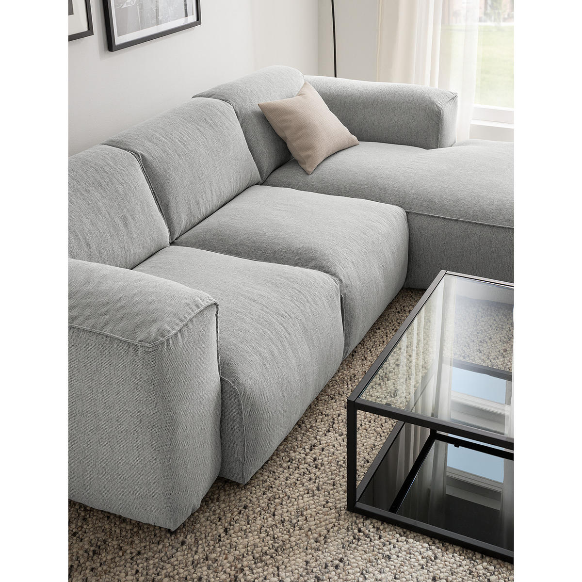 3-SITZER ECKSOFA mit Longchair - Hellgrau/Schwarz, Kunststoff/Textil (251/173cm) - home24