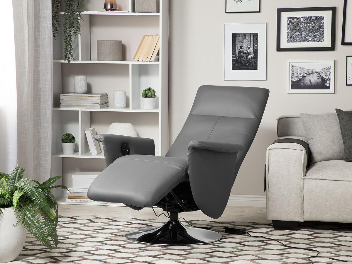 RELAXSESSEL Kunstleder Grau elektrisch verstellbar Prime - Grau, Textil/Metall (82/113/80cm) - Beliani