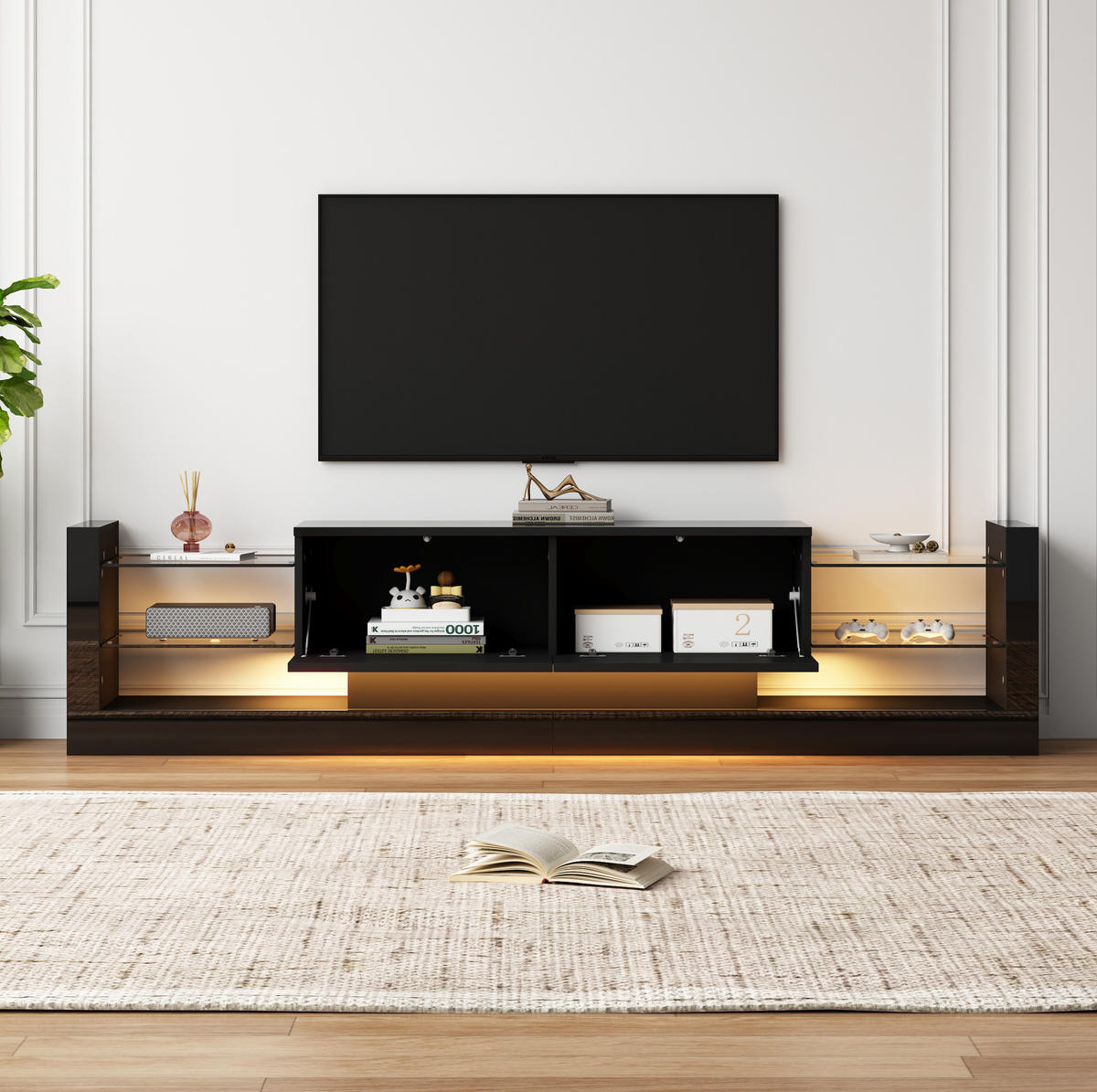 TV-ELEMENT mit LED 181 cm Hochglanz Schwarz - Schwarz, Holzwerkstoff (38/38/181cm) - Beauniv