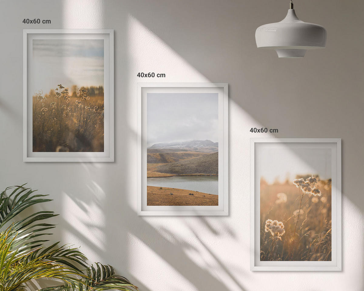 BILDER SET 3er Set - 40x60 cm Weißer Rahmen - Landschaften Wiesen Berge See - Weiß, Kunststoff (40/60cm) - TULUP
