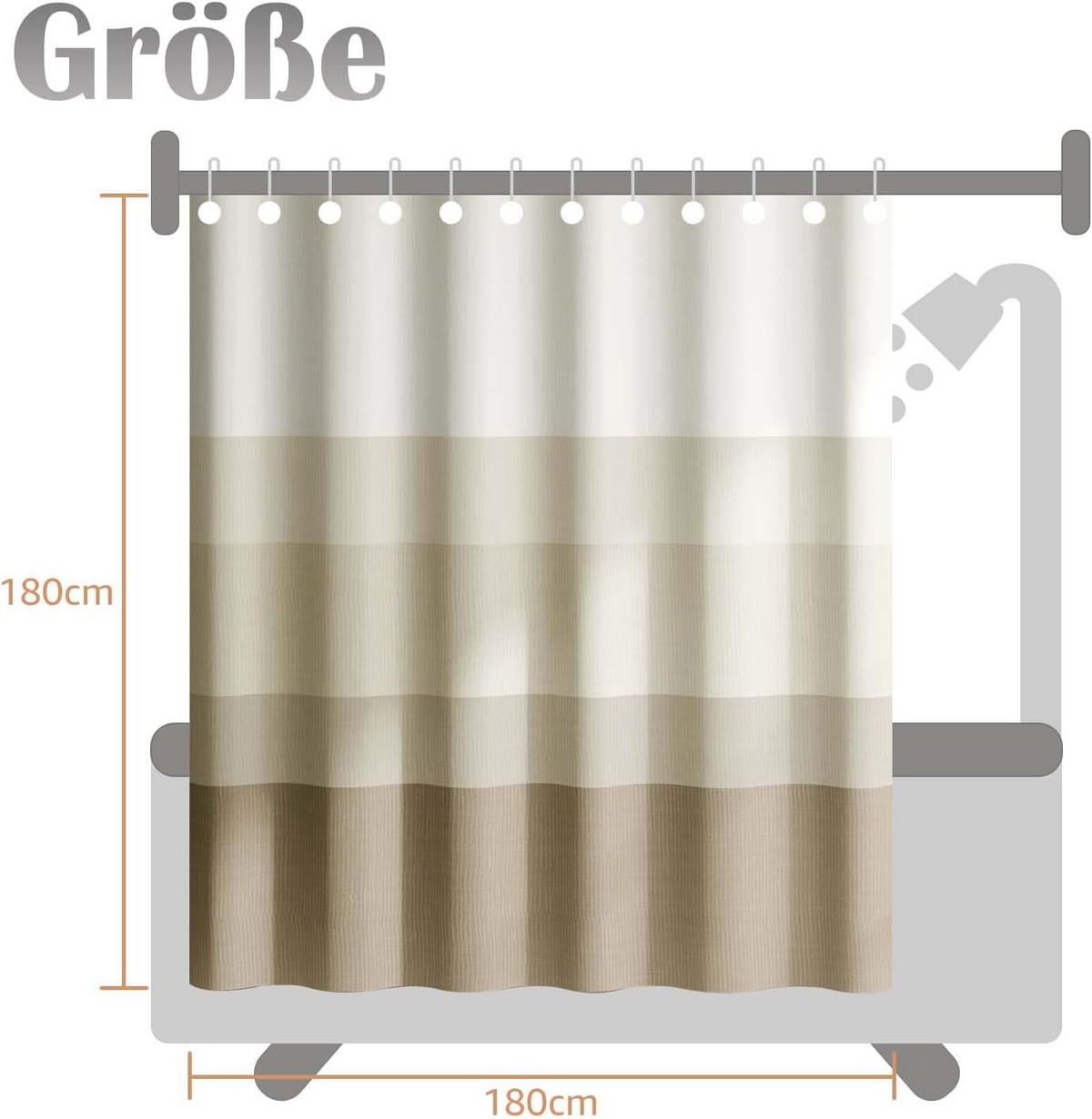 DUSCHVORHANG 180x180 cm mit 12 Haken - Beige, Textil (180/180cm)